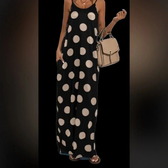 Polka Dot Maxi Dress - Black and White - Picture 13 of 13